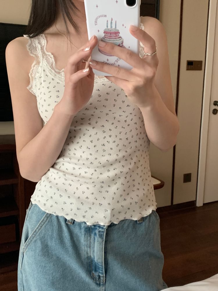 Lace-Trim Lettuce-Edge Camisole Top