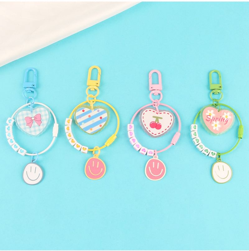 Heart Smiley Acrylic Bag Charm Keyring (Various Designs)