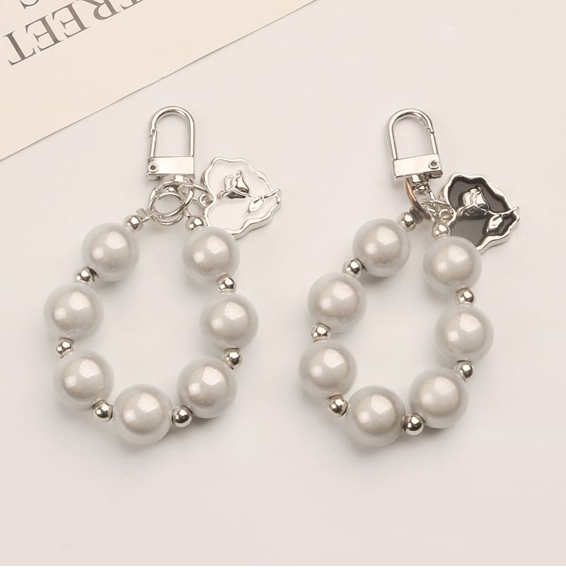 Heart Faux Pearl Bag Charm Keyring (Various Designs)