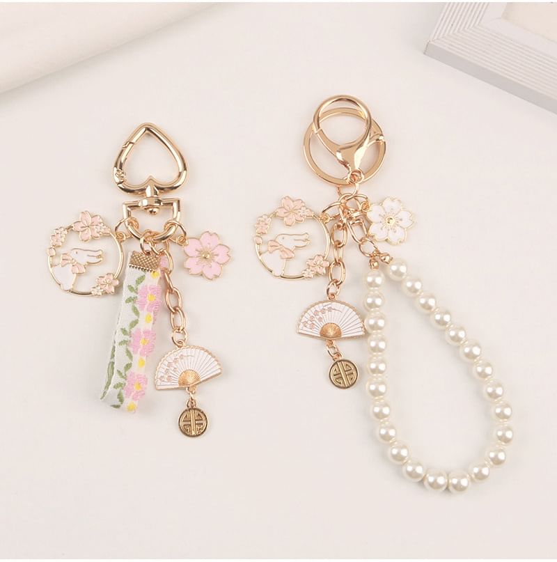 Rabbit Sakura Strap / Faux Pearl Bag Charm Keyring (Various Designs)