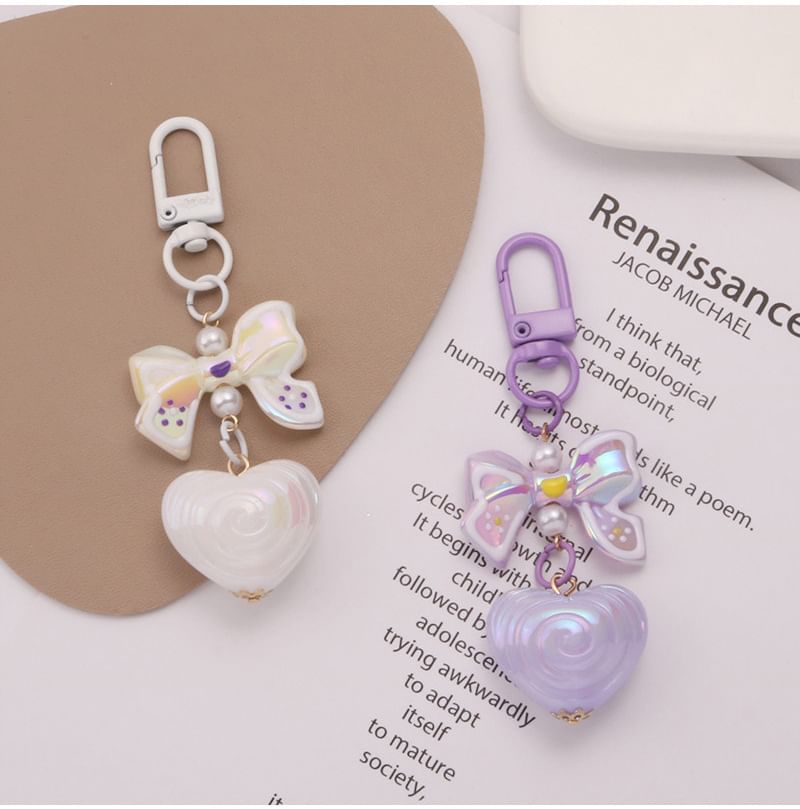 Bow Heart Acrylic Bag Charm Keyring (Various Designs)