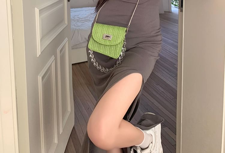 Mermaid Back Open Neck Dress Spaghetti Midi Slit Plain Scoop Strap