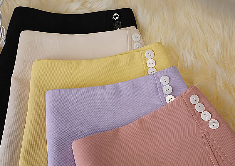 Skirt Button Plain A-Line Panel High Mini Waist