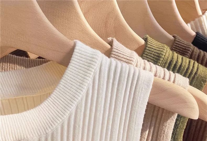 Tank Crew Knit Ribbed Top Neck Plain