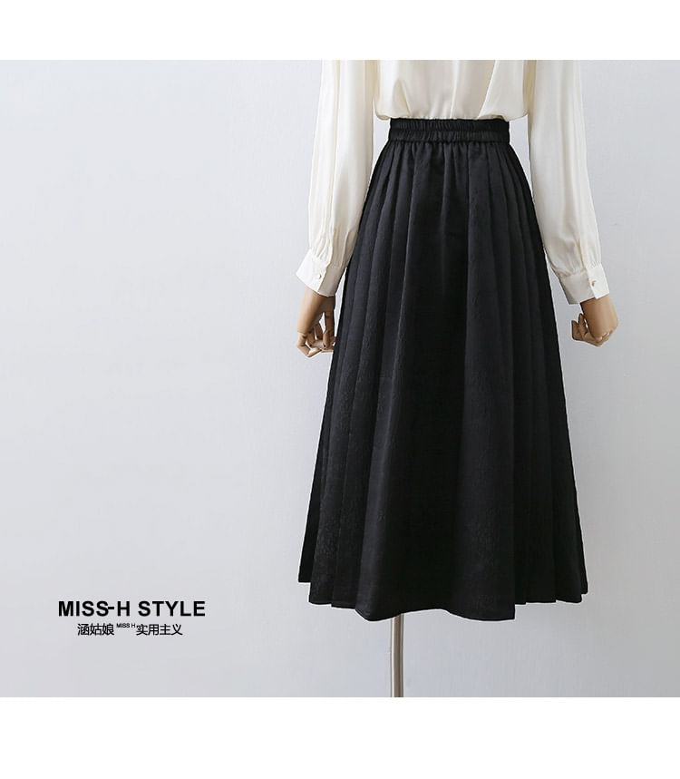 Plain A-Line Midi Skirt with Mid Rise