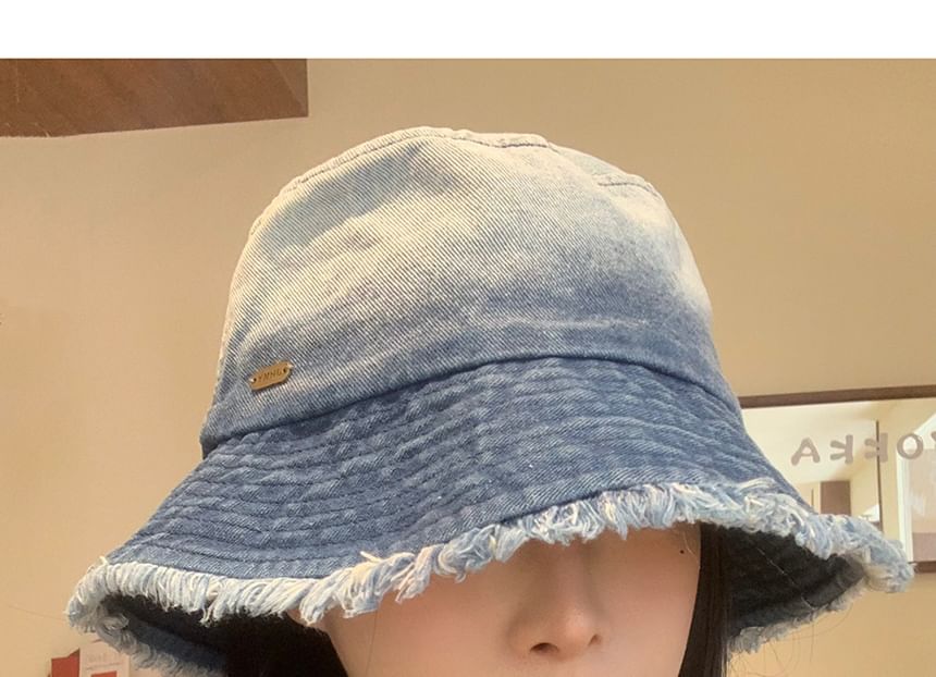 Hat Bucket Gradient Denim Washed Frayed