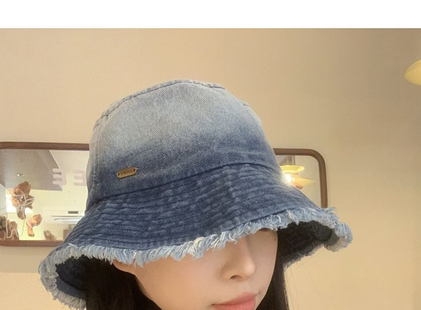 Hat Bucket Gradient Denim Washed Frayed