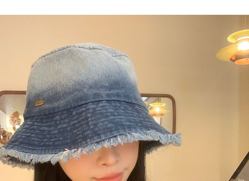 Hat Bucket Gradient Denim Washed Frayed