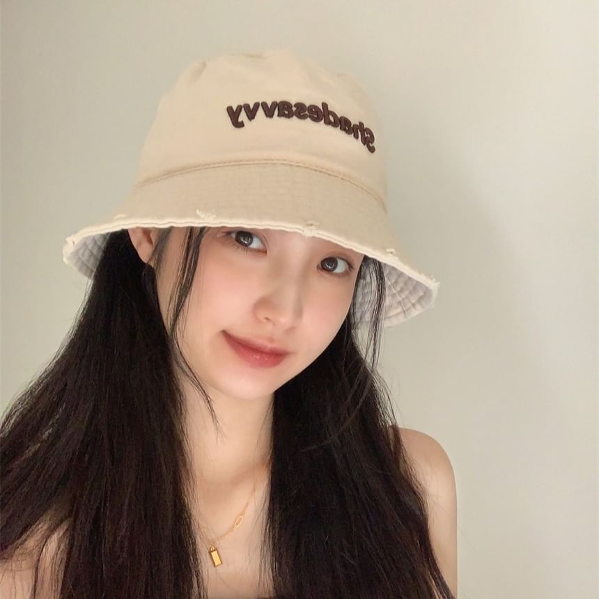 Bucket Hat Lettering Embroidered Distressed