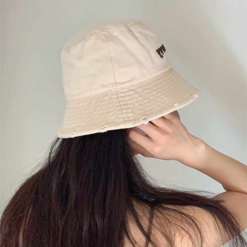 Bucket Hat Lettering Embroidered Distressed