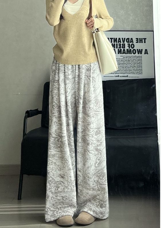 Ink Painting Print High Rise Elastic Waist Wide Leg Sweatpants