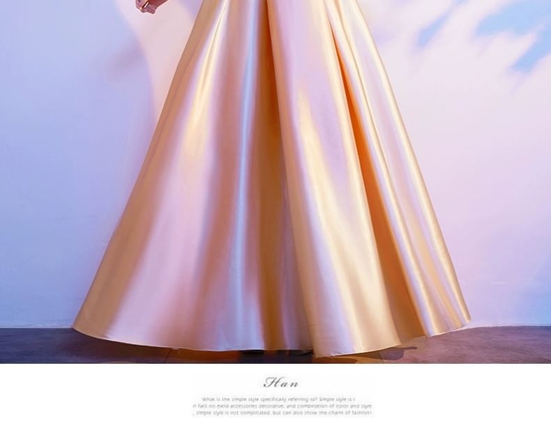 Sequin Short-Sleeve A-Line Gown Evening