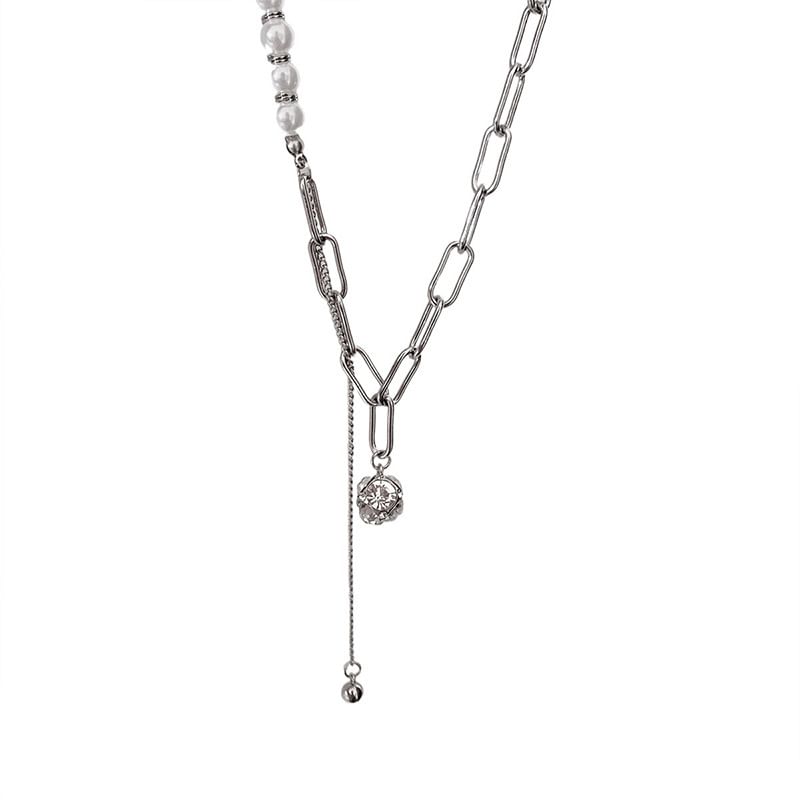 Faux Chain Necklace Rhinestone Pearl