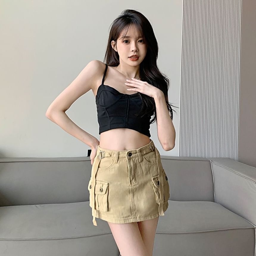 Denim Mini Skirt with Low Waist
