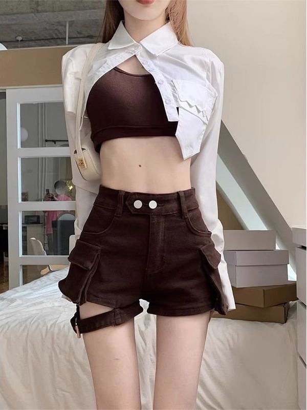 Mid Rise Plain Denim Hot Pants