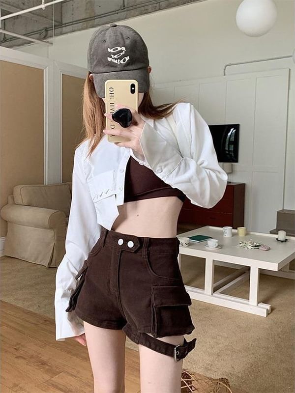 Mid Rise Plain Denim Hot Pants