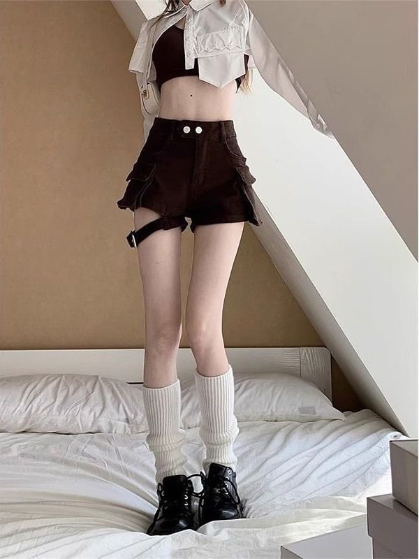 Mid Rise Plain Denim Hot Pants