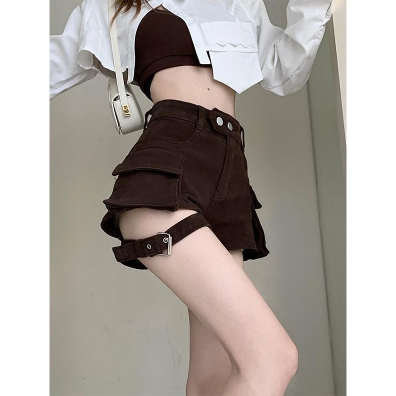 Mid Rise Plain Denim Hot Pants
