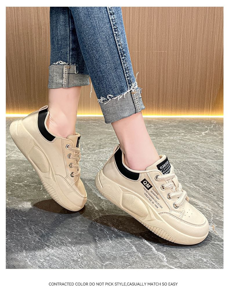 Platform Two Tone Lettering Print Lace-Up Sneakers