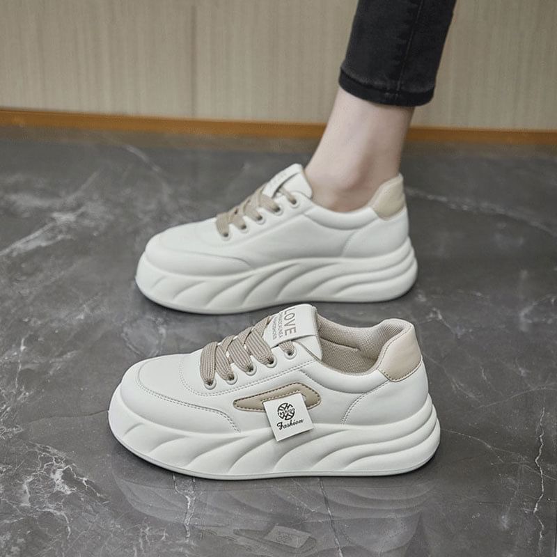 Platform Two Tone Applique Faux Leather Lace-Up Sneakers