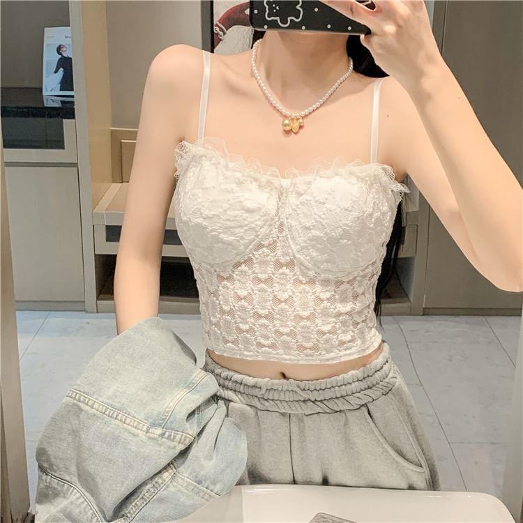 Floral Lace Trim Cropped Camisole