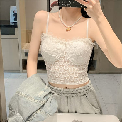 Floral Lace Trim Cropped Camisole