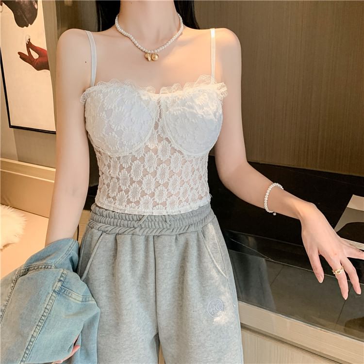 Floral Lace Trim Cropped Camisole