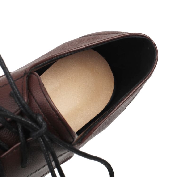 Chunky Faux Leather Plain Pumps Lace-Up Heel