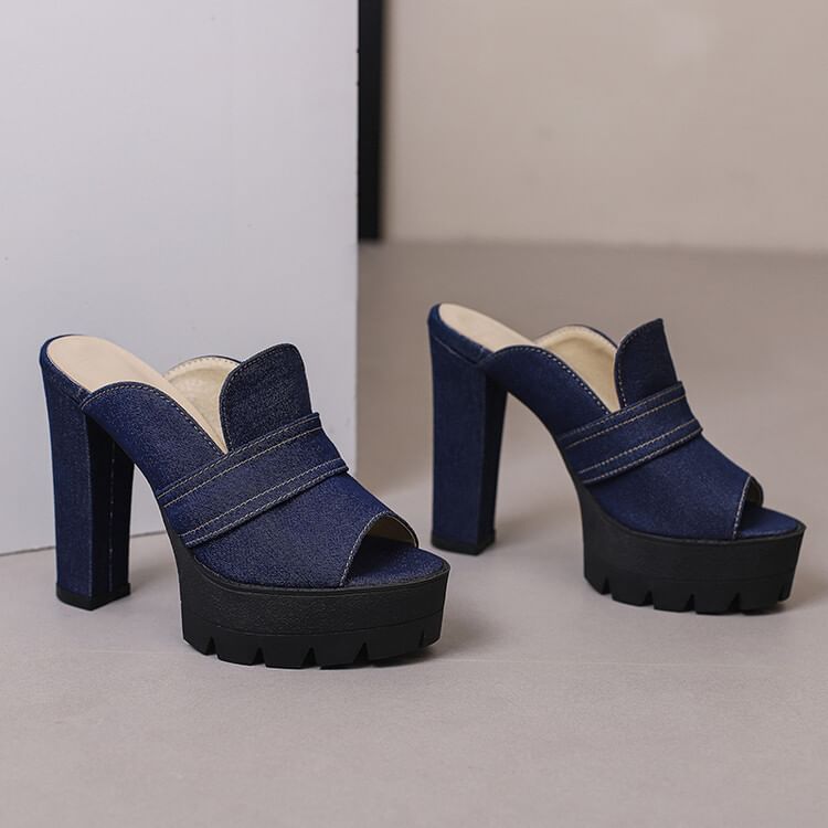 Chunky Sandals Washed Heel Denim