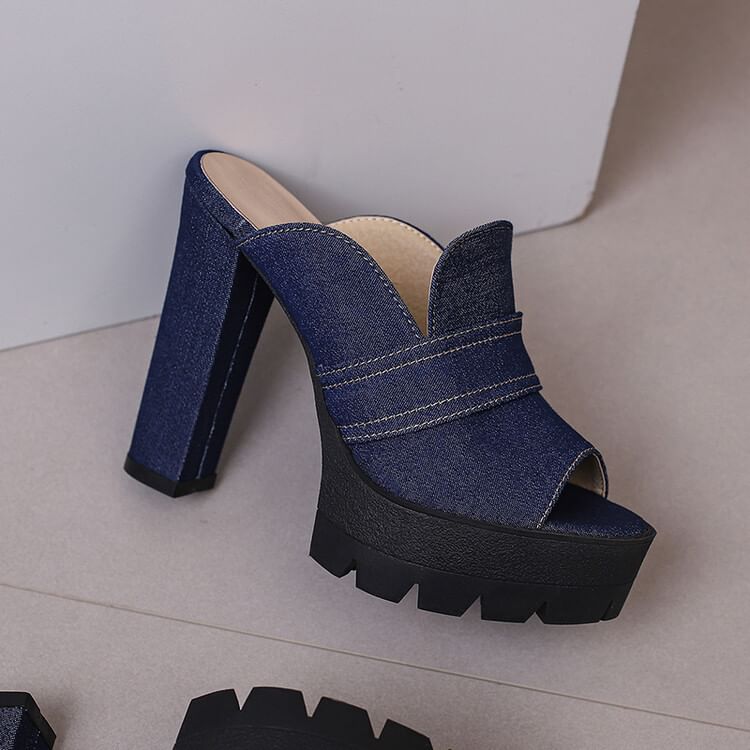 Chunky Sandals Washed Heel Denim