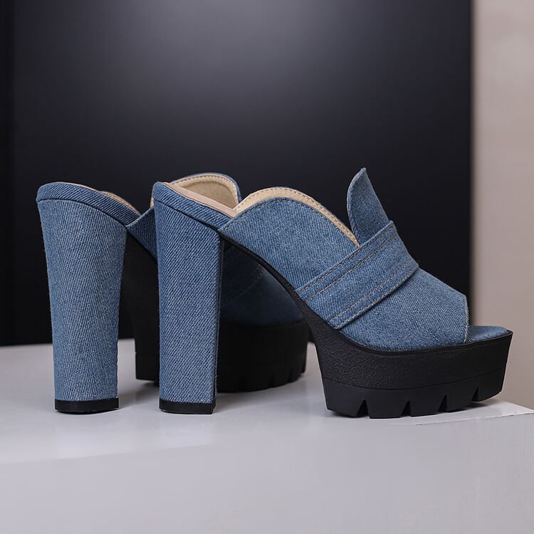 Chunky Sandals Washed Heel Denim