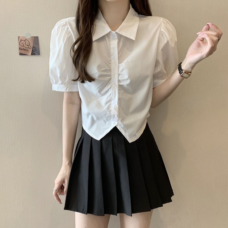 Plain Shirt Crop Short-Sleeve