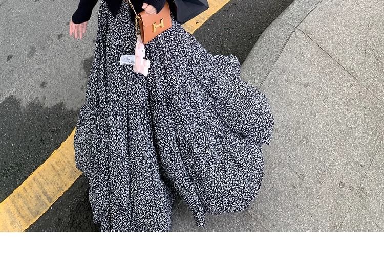Waist Floral Skirt Midi A-Line Elastic