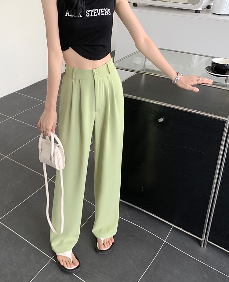 High Waist Plain Loose Fit Dress Pants