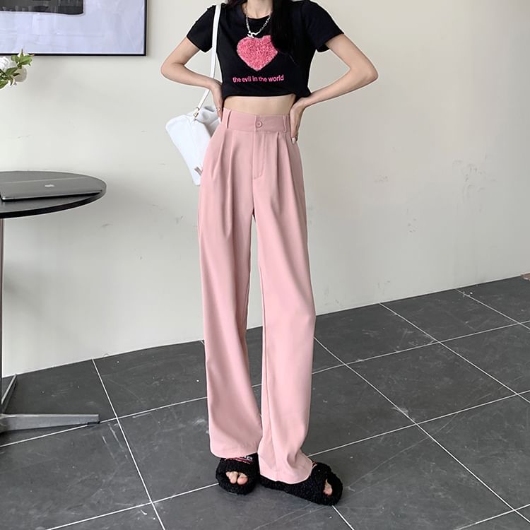 High Waist Plain Loose Fit Dress Pants