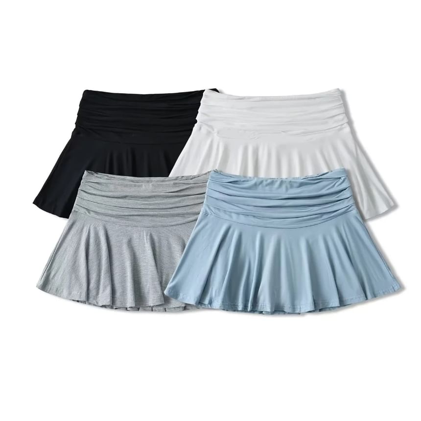 Pleated Mini Skirt with Ruched High Waist