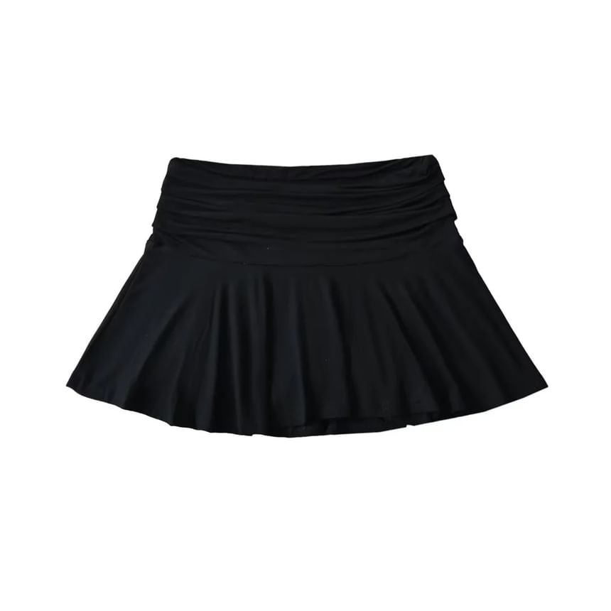 Pleated Mini Skirt with Ruched High Waist