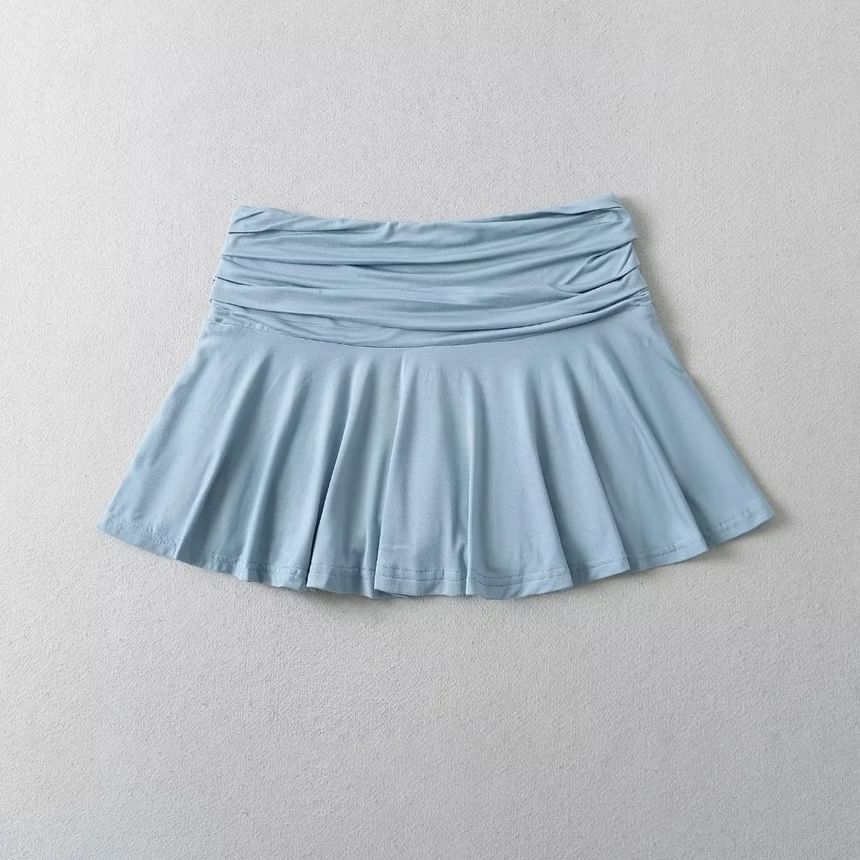 Pleated Mini Skirt with Ruched High Waist