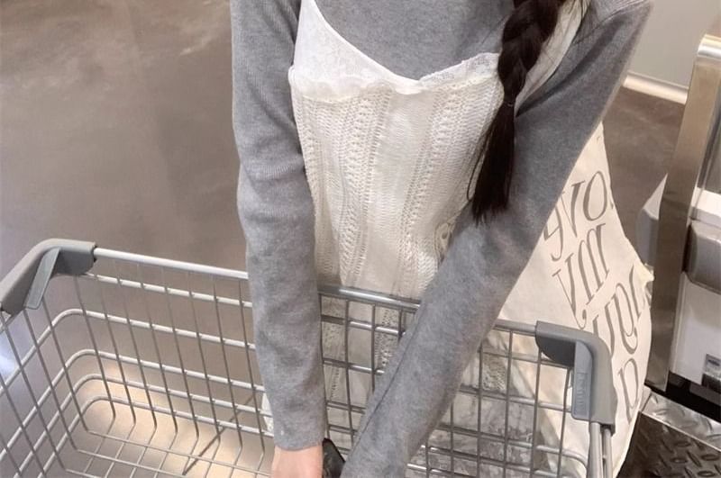 Lace-Panel Camisole and Crew-Neck Long-Sleeve Tee