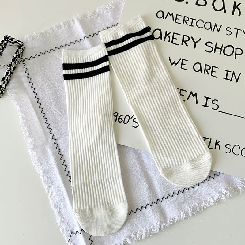 Striped Socks / Plain Socks / Contrast Trim Socks