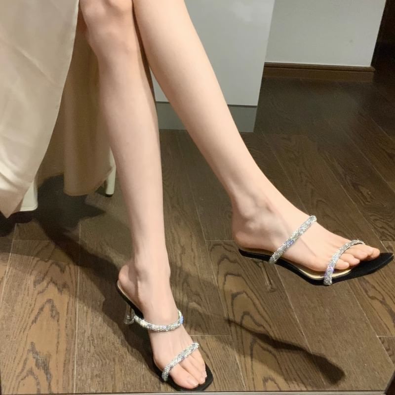 Slide High Sandals Heel Rhinestone