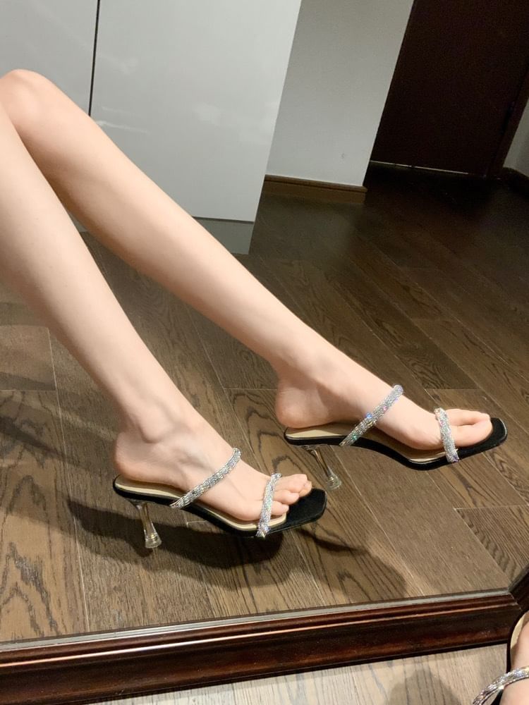 Slide High Sandals Heel Rhinestone