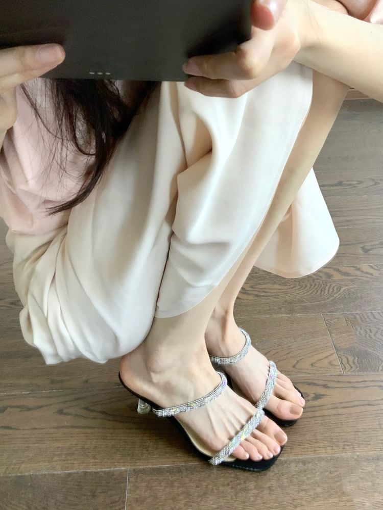 Slide High Sandals Heel Rhinestone