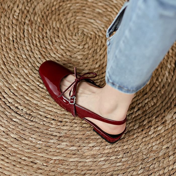 Sandals Bow Slingback Chunky Heel