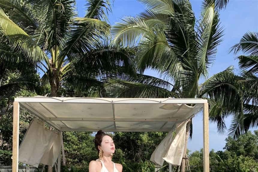 Halter Dress V-Neck Plain Maxi A-Line