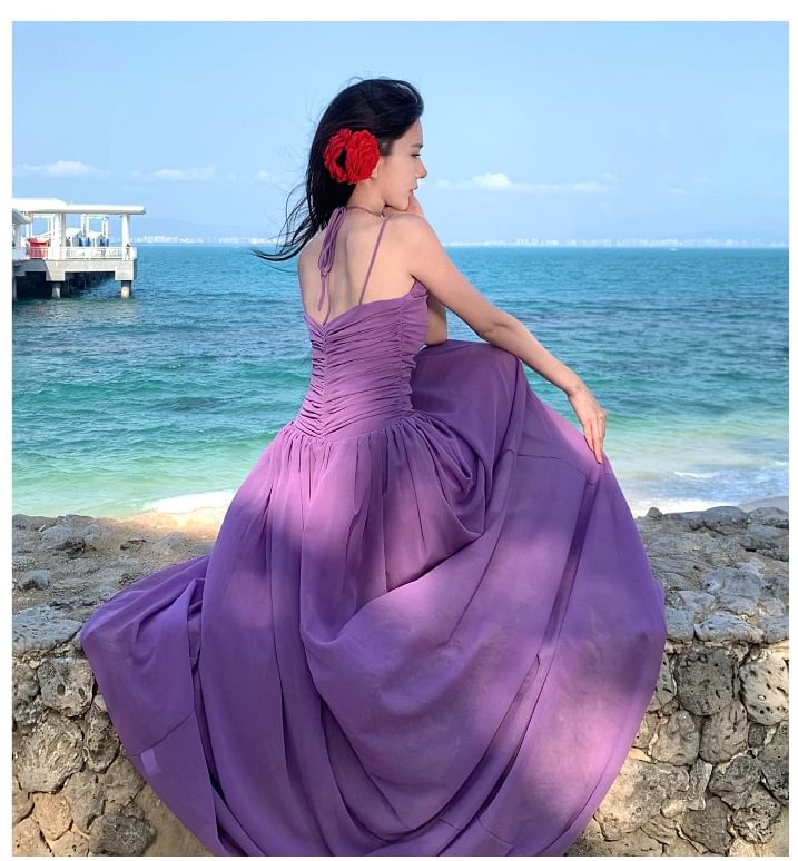 A-Line Maxi Neck Spaghetti Plain Dress Strap Scoop