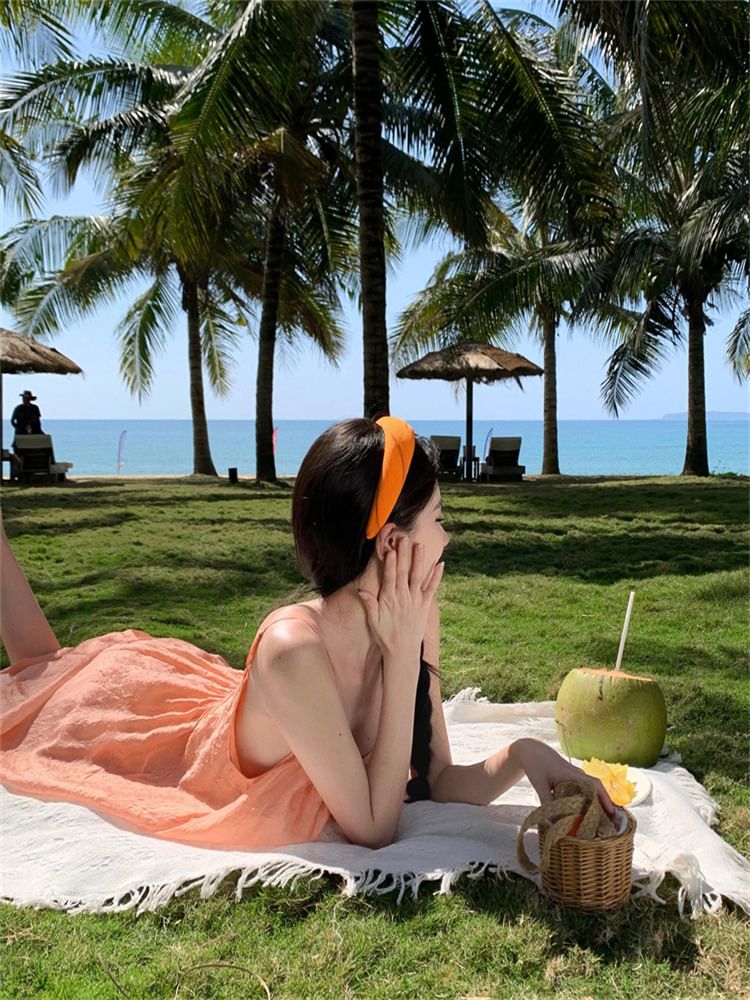 Maxi Strap Spaghetti Neck Scoop A-Line Plain Dress