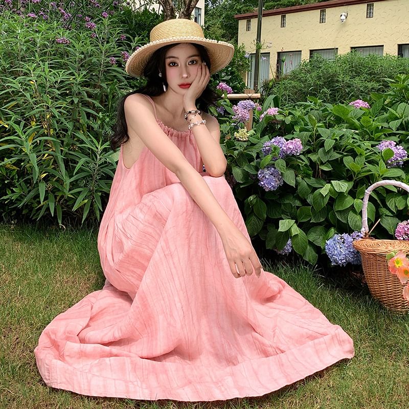 Plain Strap Spaghetti Dress A-Line Maxi