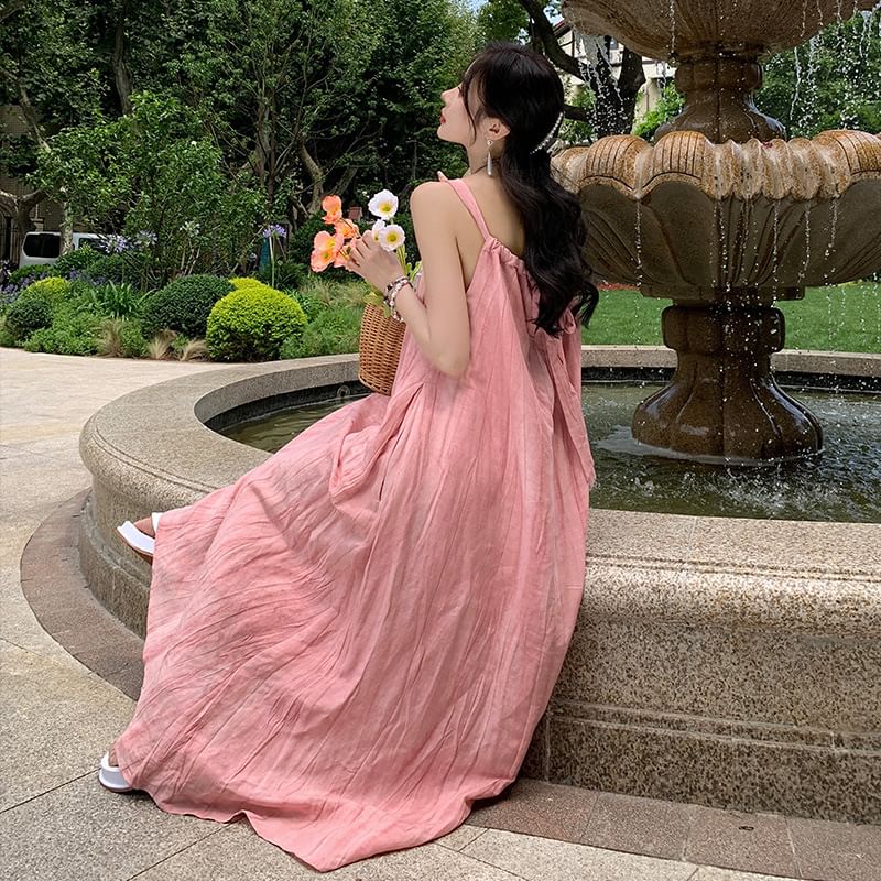 Plain Strap Spaghetti Dress A-Line Maxi