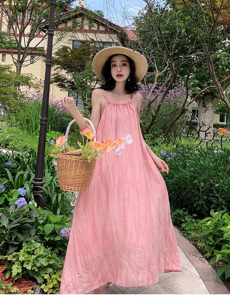 Plain Strap Spaghetti Dress A-Line Maxi